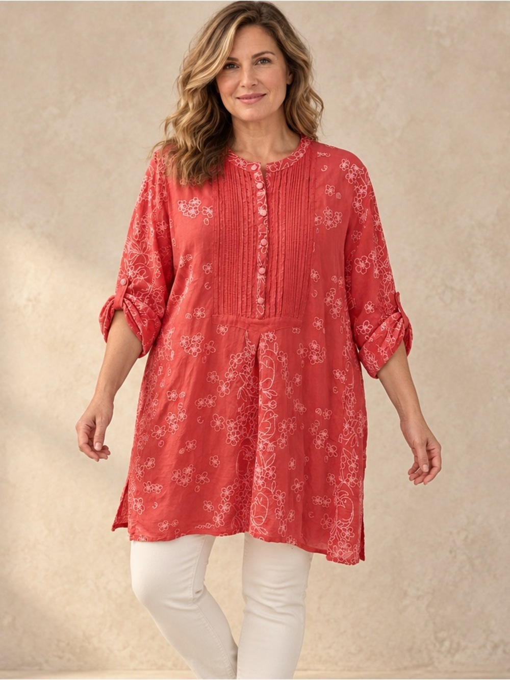 Johnny Was Birdie Marisol Tunic in Passion Fruit, XL/originally US$388
